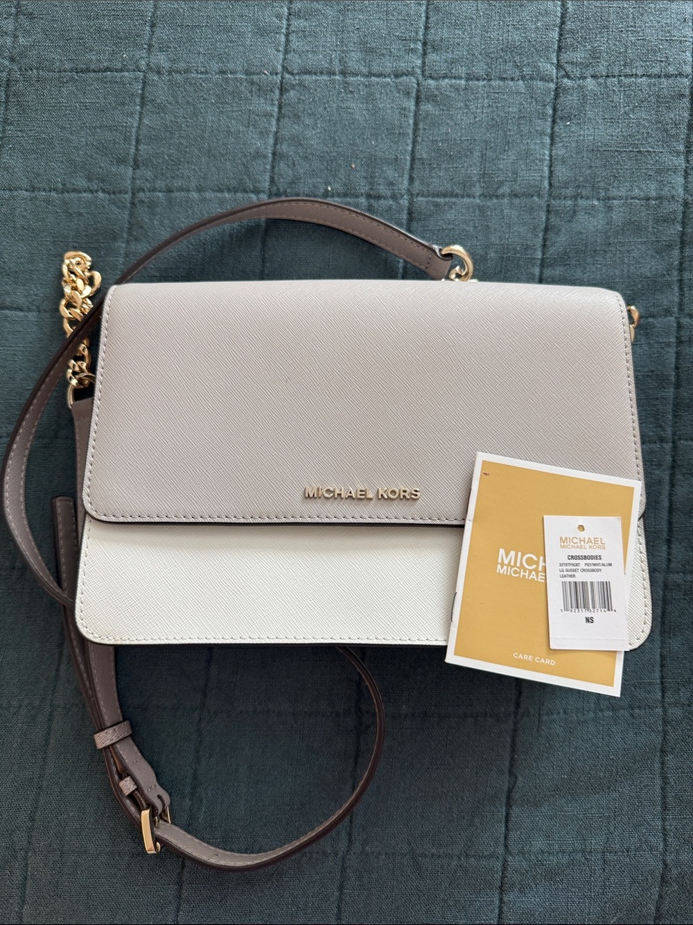Michael Kors Two-Tone Leather Crossbody Bag in Taupe and White